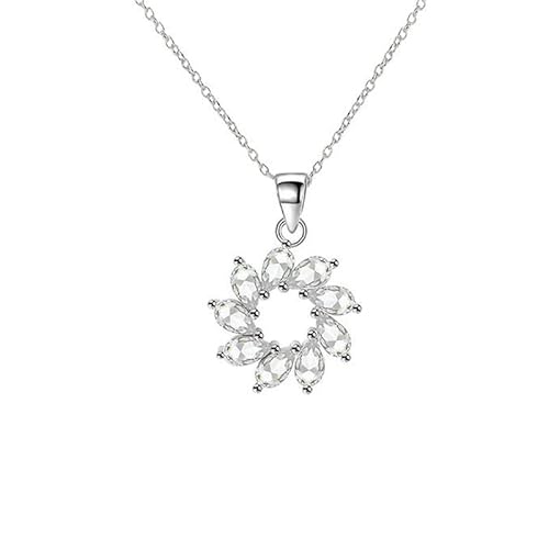 Lirzxin Halskette Damen Weißgold 14 Karat 585, Kette Anhänger Damen 45 CM Hohl Blume mit Wassertropfen Erstellter Diamant Hochzeit Kette für Frauen Braut Weißgold von Lirzxin