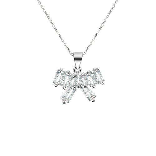 Lirzxin Halskette Damen Weißgold 9 Karat 375, Anhänger Halskette Damen 45 CM Bogenknoten Design mit Rechteckig Erstellter Diamant Geburtstag Kette für Frauen Weißgold von Lirzxin