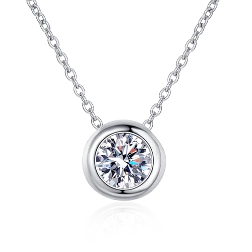 Lirzxin Halskette Frauen Weißgold 18 Karat 750, Anhänger Halskette Damen 45 CM Einfach Rund mit 1 Karat Erstellter Diamant Geburtstag Kette für Frauen Weißgold von Lirzxin