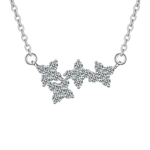 Lirzxin Halskette Frauen Weißgold 9 Karat 375, Anhänger Halskette Damen 45 CM Glänzend Klassisch Stern mit Rund Erstellter Diamant Hochzeit Kette für Frauen Braut Weißgold von Lirzxin