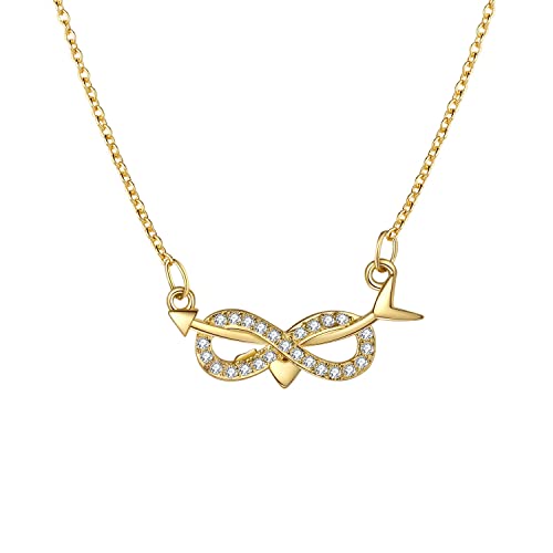 Lirzxin Halskette Gold 18 Karat 750, Anhänger Kette Damen 45 CM Pfeil Unendlichkeit Herz mit Rund Erstellter Diamant Geburtstag Halskette für Frauen Gelbgold von Lirzxin