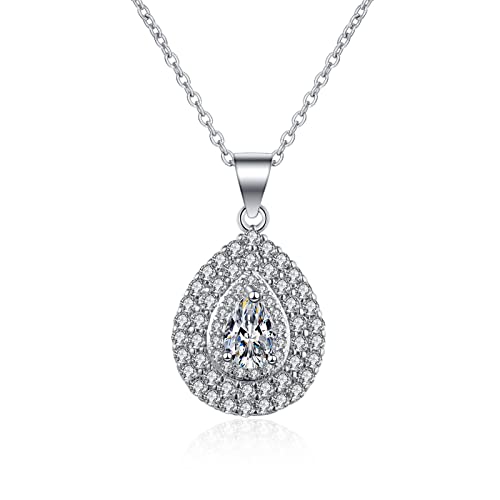 Lirzxin Halskette Kette Weißgold 18 Karat 750, Anhänger Halskette Damen 45 CM Glänzend Wassertropfen mit Erstellter Diamant Hochzeit Kette für Frauen Braut Weißgold von Lirzxin