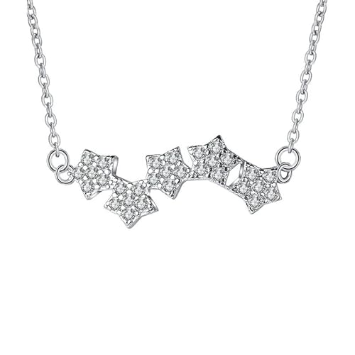 Lirzxin Halskette Weißgold 585 Echtgold, Anhänger Halskette Damen 45 CM Reihe Sterne mit Rund Erstellter Diamant Geburtstag Kette für Frauen Weißgold von Lirzxin