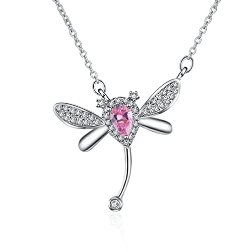 Lirzxin Halskette Weißgold 750 Echtgold, Anhänger Kette Damen 45 CM Libelle mit Erstellter Saphir und Erstellter Diamant Hochzeit Halskette für Frauen Braut Weißgold von Lirzxin