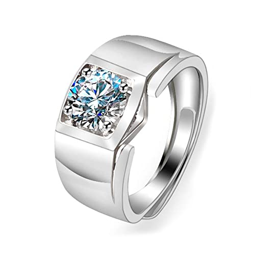 Lirzxin Herren Goldring 375 9 Karat, Verlobung Ringe Für Herren Verstellbar Breit Siegelring mit Solitär Rund Erstellter Diamant Trauringe Weißgold Große 61 (19.4) von Lirzxin