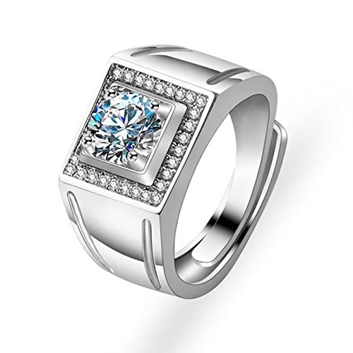 Lirzxin Herren Goldring 750 18 Karat, Verlobungsring Für Männer Verstellbar Breit Quadratisch Design mit Rund Moissanit Eheringe Trauringe Weißgold Große 70 (22.3) von Lirzxin