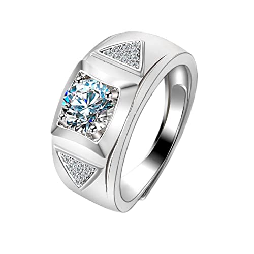 Lirzxin Herren Goldringe 750 18 Karat, Ehering Herren Verstellbar Breit Dreieck 4 Zinken Rund 1 Karat Erstellter Diamant und Moissanit Verlobung Ringe Weißgold Große 61 (19.4) von Lirzxin