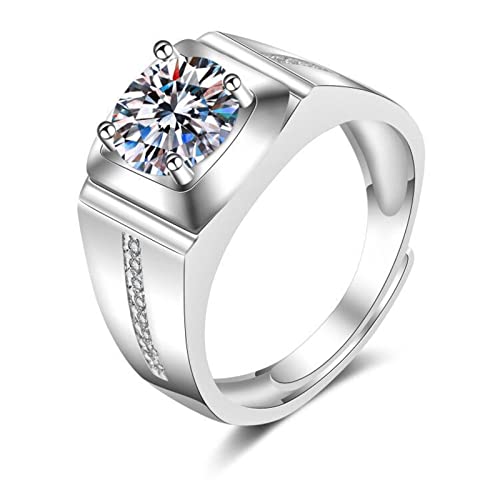 Lirzxin Herrenring Gold 585 14 Karat, Ehering Herren Verstellbar Breit Siegelring mit 4 Zinken Rund Erstellter Diamant Eheringe Hochzeitsringe Weißgold Große 66 (21.0) von Lirzxin