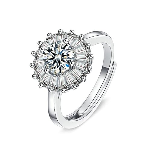 Lirzxin Hochzeit Ring Damen Weißgold 585 14 Karat, Ring Verlobung Damen Verstellbar Elegant Blume Moissanit mit 1 Karat Trauringe Weißgold Große 60 (19.1) von Lirzxin
