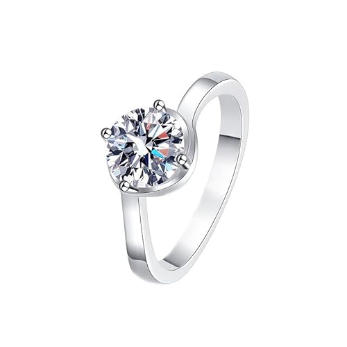Lirzxin Hochzeit Ring Damen Weißgold 750 18 Karat, Trauringe Für Frauen Elegant Welle Solitär mit 4 Krappen Rund 1 Karat Erstellter Diamant Verlobung Ringe Weißgold Gr. 62 (19.7) von Lirzxin