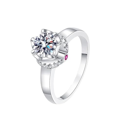 Lirzxin Hochzeit Ring Damen Weißgold 750 18 Karat, Trauringe Für Frauen Krone Blume Rund 1 Karat Erstellter Diamant und Erstellter Rubin Eheringe Verlobungsringe Weißgold Gr. 54 (17.2) von Lirzxin