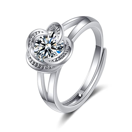 Lirzxin Hochzeit Ring Weißgold 375 9 Karat, Verlobungsring Frauen Verstellbar Hohl Blume mit Rund Moissanit Trauringe Weißgold Gr. 58 (18.5) von Lirzxin