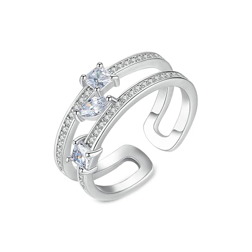 Lirzxin Hochzeit Ring Weißgold 585 14 Karat, Damen Ringe Für Verlobung Verstellbar Offen Hohl Design mit Erstellter Diamant Freundschaftsringe Weißgold Große 63 (20.1) von Lirzxin