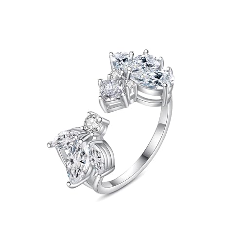 Lirzxin Hochzeit Ring Weißgold 585 14 Karat, Verlobung Ring Damen Verstellbar Offen Biene Design mit Moissanit Eheringe Weißgold Große 52 (16.6) von Lirzxin