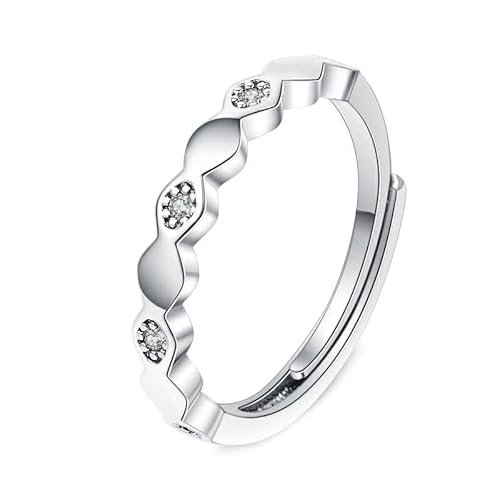Lirzxin Hochzeit Ring Weißgold 585 Damen, Frauen Ring Verlobung Verstellbar Einfach Welle Design mit Rund Erstellter Diamant Trauringe Weißgold Große 47 (15.0) von Lirzxin
