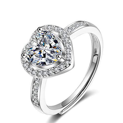 Lirzxin Hochzeit Ring Weißgold 750 18 Karat, Damen Ringe Für Verlobung Verstellbar Glänzend Herz und Rund Moissanit Freundschaftsringe Weißgold Große 56 (17.8) von Lirzxin