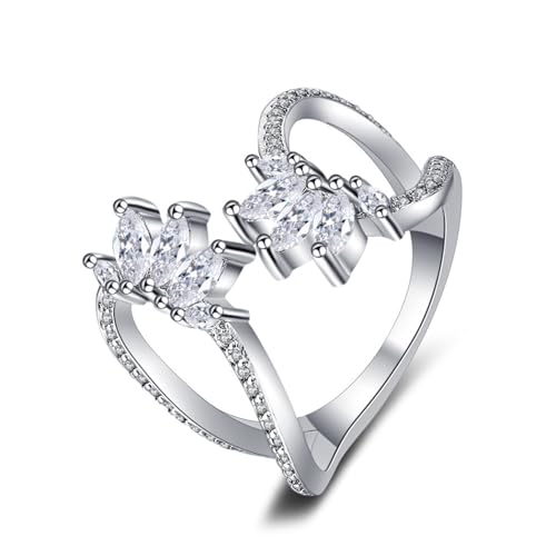 Lirzxin Hochzeit Ring Weißgold 750 18 Karat, Ehering Damen Verstellbar Offen Breit Hohl Design mit Erstellter Diamant und Moissanit Verlobungsringe Trauringe Weißgold Große 61 (19.4) von Lirzxin