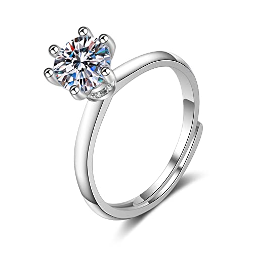 Lirzxin Hochzeit Ring Weißgold Damen 375 9 Karat, Verlobungsringe Frauen Verstellbar Klassisch Rund Erstellter Diamant mit 6 Zinken Freundschaftsringe Weißgold Gr. 57 (18.1) von Lirzxin