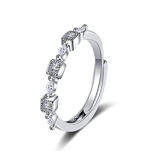 Lirzxin Hochzeit Ring Weißgold Damen 585 14 Karat, Ehering Frauen Verstellbar Dünn Geometrisch Design mit Erstellter Diamant Verlobungsringe Trauringe Weißgold Große 56 (17.8) von Lirzxin