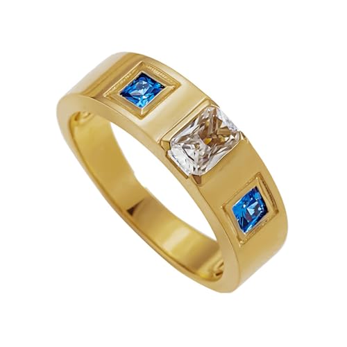 Lirzxin Hochzeitsringe Gold 375 9 Karat, Partnerringe Für Damen Herren Poliert Rechteckig Moissanit und Quadratisch Erstellter Saphir Verlobungsring Gelbgold Große 54 (17.2) von Lirzxin