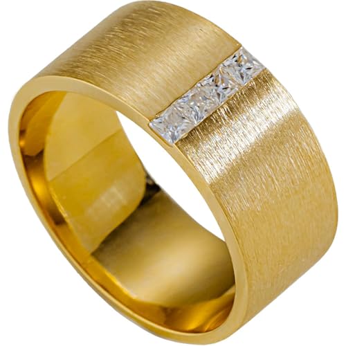 Lirzxin Hochzeitsringe Gold 375 9 Karat, Verlobung Ring Für Damen Herren Breit Gebürstet Design mit 0.15ct Quadratisch Moissanit Partnerringe Gelbgold Gr. 57 (18.1) von Lirzxin