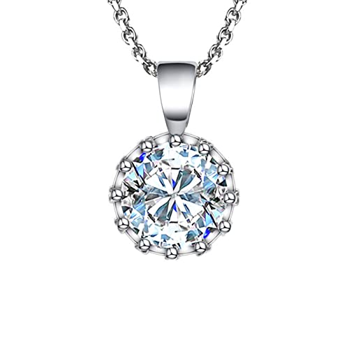 Lirzxin Kette Anhänger Weißgold 9 Karat 375, Halskette Damen 45 CM Glänzend Rund Erstellter Diamant mit 12 Krappen Hochzeit Kette für Frauen Braut Weißgold von Lirzxin