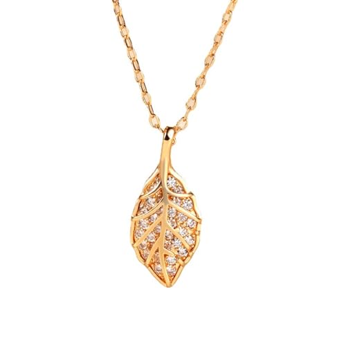 Lirzxin Kette Damen Gold 18 Karat 750, Anhänger Halskette Damen 45 CM Blatt mit Rund Erstellter Diamant Geburtstag Kette für Frauen Gelbgold von Lirzxin