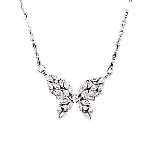 Lirzxin Kette Weißgold 18 Karat 750 Damen, Anhänger Halskette Damen 45 CM Schmetterling mit Erstellter Diamant Hochzeit Kette für Frauen Braut Weißgold von Lirzxin