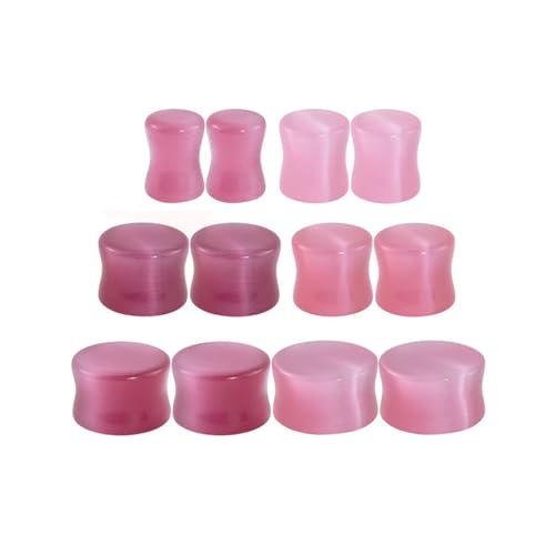 Lirzxin Ohr Plug Set Tunnel 6mm-16mm, 12 Stück Tunnel Stein Damen 6 Paar Double Flared Solide Rund Ohrring Plug 6mm,8mm,10mm,12mm,14mm,16mm Rosa von Lirzxin