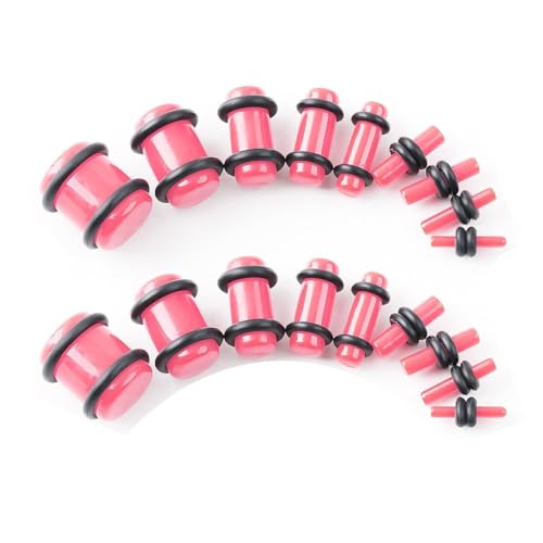 Lirzxin Ohr Plug Tunnel 1.6mm-10mm, 18 Stück Tunnel Acryl Set Damen Herren Double Flared Solide Rund mit Silikon Ohr Plug 1.6mm-10mm Rosa von Lirzxin