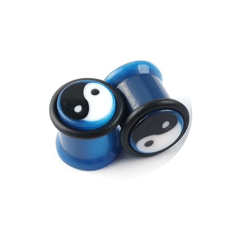 Lirzxin Ohr Tunnel Plug 10mm, 2 Stück Tunnel Acryl Set Herren Damen Double Flared Solide Rund mit Yin Yang Ohrring Plug 10mm Blau von Lirzxin