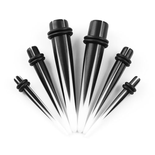 Lirzxin Ohr Tunnel Plug 4mm-10mm, 6 Stück Acryl Plug Ohr Expander Set Herren Damen Stern Massiv Geometrisch Form Flesh Tunnel Dehnstab 4mm,6mm,10mm Schwarz Weiß von Lirzxin