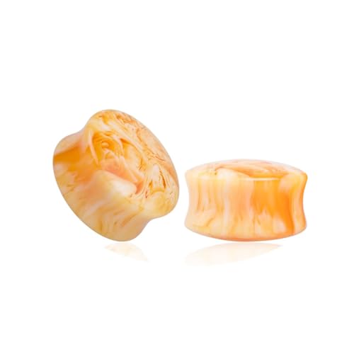 Lirzxin Ohr Tunnel Plug 6mm, 2 Stück Harz Tunnel Damen Double Flared Solide Rund Aquarell Wellen Ohrring Plug 6mm Orange Gelb von Lirzxin