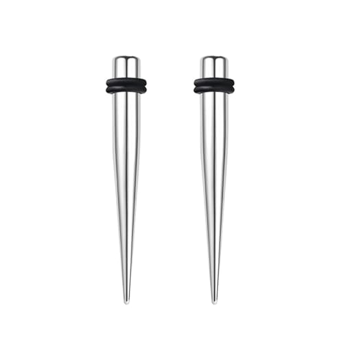 Lirzxin Ohr Tunnel Plug 6mm, 2 Stück Tunnel Edelstahl Set Herren Damen Single Flared Solide Geometric mit Silikon Ohrring Plug Dehnstab 6mm Silber von Lirzxin