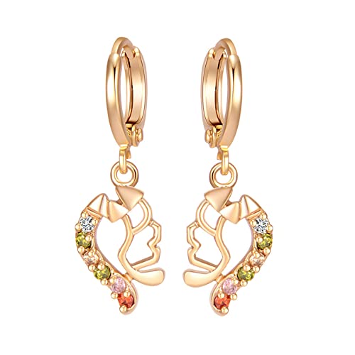 Lirzxin Ohrhänger Damen Gold 585, Ohrringe Damen Geometrisch Puzzle Herz Moissanit Peridot Rosa Kristall Ohrringe Hochzeit für Frauen Gelbgold von Lirzxin