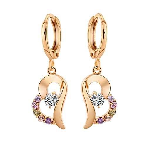 Lirzxin Ohrhänger Damen Gold 750, Ohrringe Damen Klassisch Creolen mit Hohl Herz Amethyst Rosa Kristall Peridot Geburtstag Ohrringe für Frauen Gelbgold von Lirzxin