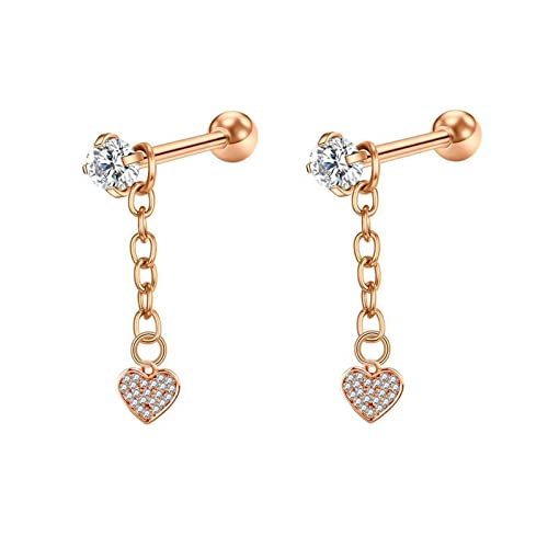Lirzxin Ohrhänger Damen Rosegold 585, Elegante Ohrringe Damen Kette mit Moissanit Herz Quaste Ohrringe Hochzeit für Frauen Rosegold von Lirzxin
