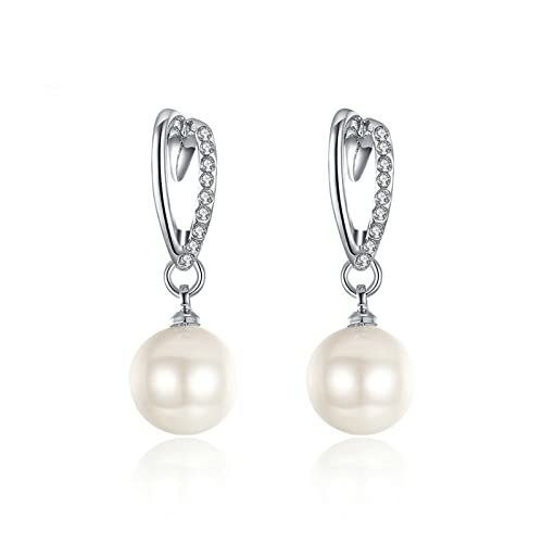 Lirzxin Ohrhänger Damen Weißgold 585, Damen Ohrringe Hohl Diamant Herz mit Perle Hochzeit Ohrringe für Braut Weißgold von Lirzxin