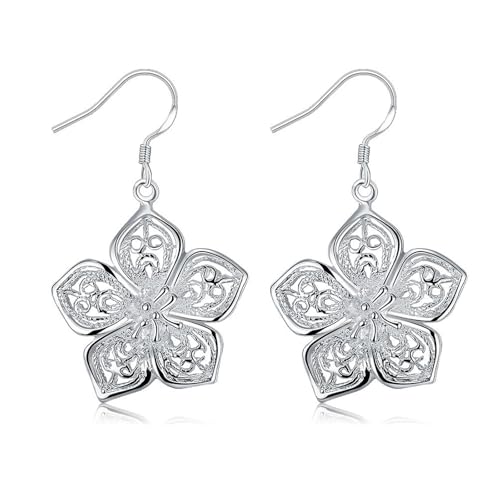 Lirzxin Ohrhänger Damen Weißgold 750, Damen Ohrringe Retro Hohl Blume Ohrringe Hochzeit für Frauen Weißgold von Lirzxin