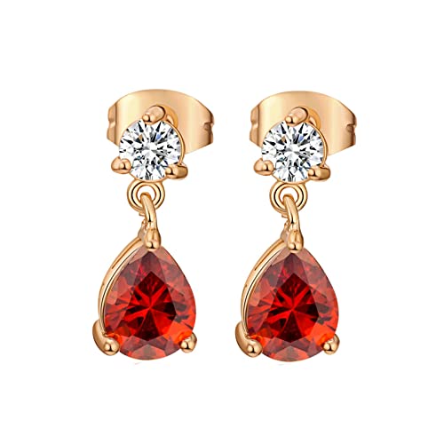 Lirzxin Ohrhänger Gold 585 Echtgold, Damen Ohrringe Klassisch Rund und Wassertropfen Erstellter Rubin Ohrringe Geburtstag für Braut Gelbgold von Lirzxin