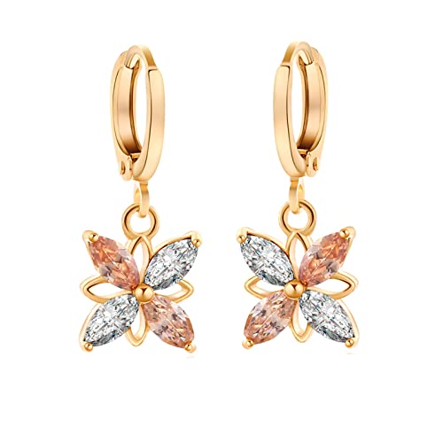 Lirzxin Ohrhänger Gold 585 Echtgold, Ohrringe für Damen Creolen mit Moissanit Citrin Blume Ohrringe Geburtstag für Braut Gelbgold von Lirzxin