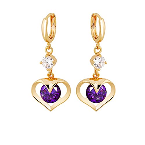 Lirzxin Ohrhänger Gold 750 Echtgold, Ohrringe für Damen Creolen mit Hohl Herz Rund Amethyst und Erstellter Diamant Geburtstag Ohrringe für Frauen Gelbgold von Lirzxin