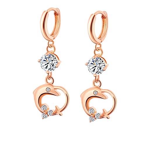 Lirzxin Ohrhänger Rosegold 585 Echtgold, Ohrringe Damen Creolen mit Delfin Herz Moissanit Ohrringe Hochzeit für Frauen Rosegold Lirzxin Ohrhänger Rosegold 585 Echtgold, Ohrringe Damen Creolen mit Delfin Herz Moissanit Ohrringe Hochzeit für Frauen Rosegold von Lirzxin