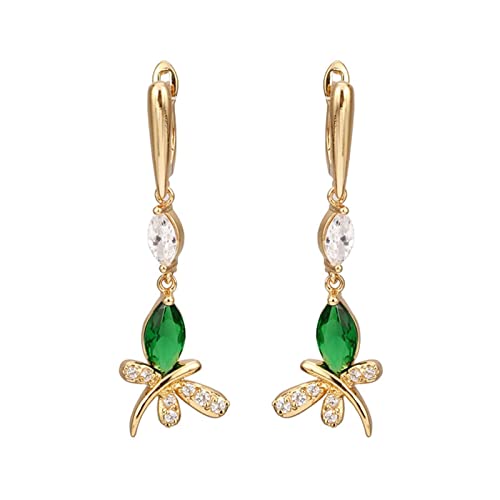 Lirzxin Ohrringe 375 Echtgold, Ohrhänger Damen Lang Libelle Form mit Peridot Ohrringe Geburtstag für Braut Gelbgold von Lirzxin