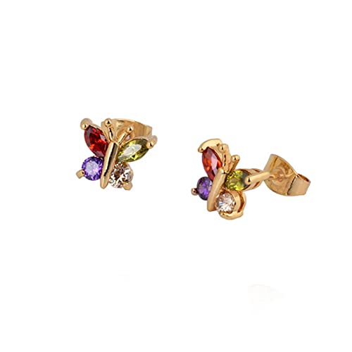 Lirzxin Ohrringe 585 Echtgold, Damen Ohrstecker Schmetterling mit Amethyst Rubin Citrin Peridot Ohrringe Geburtstag für Braut Gelbgold von Lirzxin