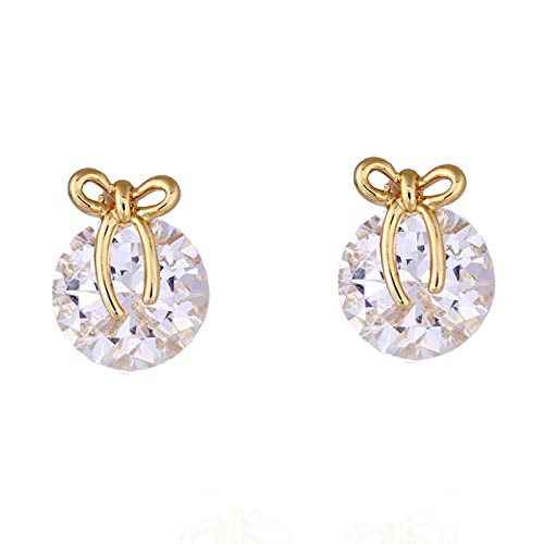 Lirzxin Ohrringe 750 Echtgold, Damen Ohrstecker Bogenknoten mit Rund Weiß Moissanit Hochzeit Ohrringe für Braut Gelbgold von Lirzxin