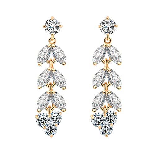 Lirzxin Ohrringe 750 Echtgold, Drop Ohrhänger Damen Lang Quaste Blätter Marquise Form und Quadratisch Moissanit Geburtstag Ohrringe für Frauen Gelbgold von Lirzxin