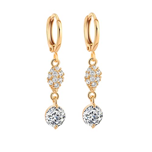 Lirzxin Ohrringe 750 Echtgold, Ohrhänger Damen Creolen mit Rund Moissanit Weiß Lang Hochzeit Ohrringe für Braut Gelbgold von Lirzxin