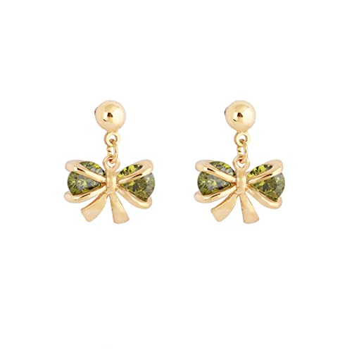 Lirzxin Ohrringe Damen Gold 585 Echtgold, Damen Ohrhänger Bogenknoten mit Rund Peridot Hochzeit Ohrringe für Braut Gelbgold von Lirzxin