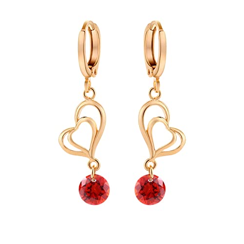 Lirzxin Ohrringe Damen Gold 585 Echtgold, Damen Ohrhänger Creolen mit Doppel Herz und Rund Erstellter Rubin Hochzeit Ohrringe für Braut Gelbgold Lirzxin Ohrringe Damen Gold 585 Echtgold, Damen Ohrhänger Creolen mit Doppel Herz und Rund Erstellter Rubin Hochzeit Ohrringe für Braut Gelbgold von Lirzxin
